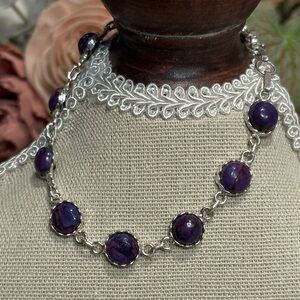 Dyed Purple Howlite Cabochon Link Bracelet Sterling Silver Size 7”